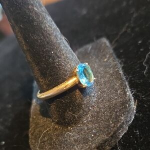 Vintage Minimalist Swiss Blue Topaz Silver Ring, 9